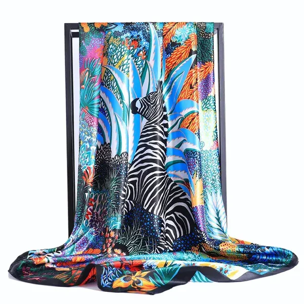 Foulard Carré Satin 90 x 90 cm Motif Jungle