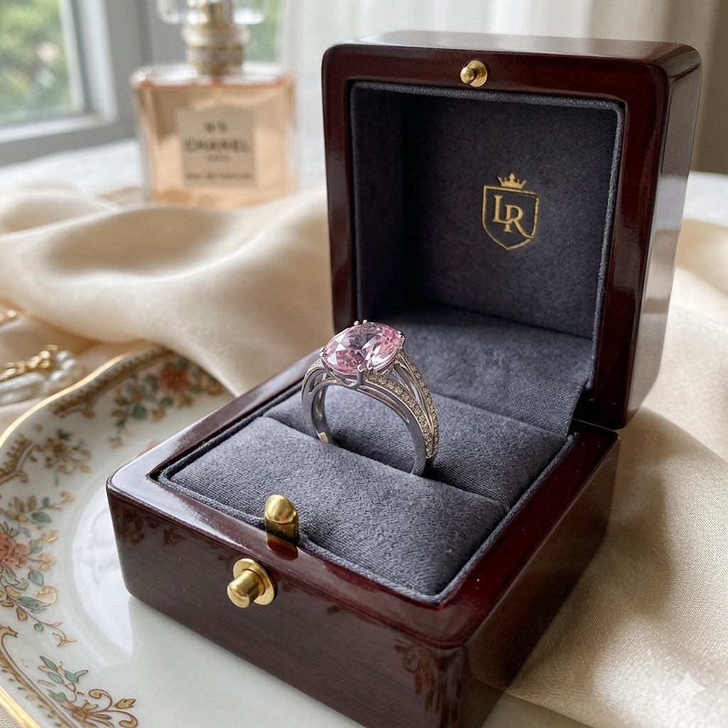 Bague Solitaire Anneau Fendu Tourmaline Rose Argent Plaqué Or Blanc Zircon