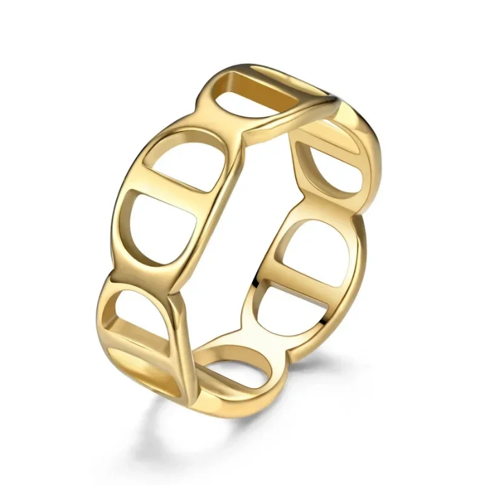 Bague Acier Plaqué Or 18K Maillon d'Ancre