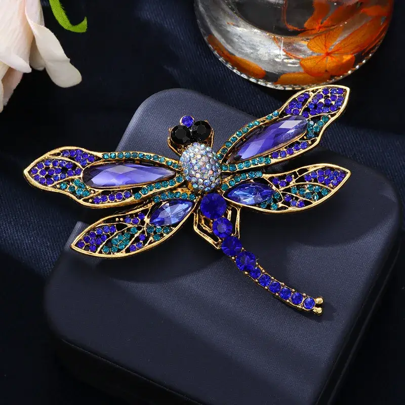Broche Libellule Maximaliste De Couleur Bleu Saphir