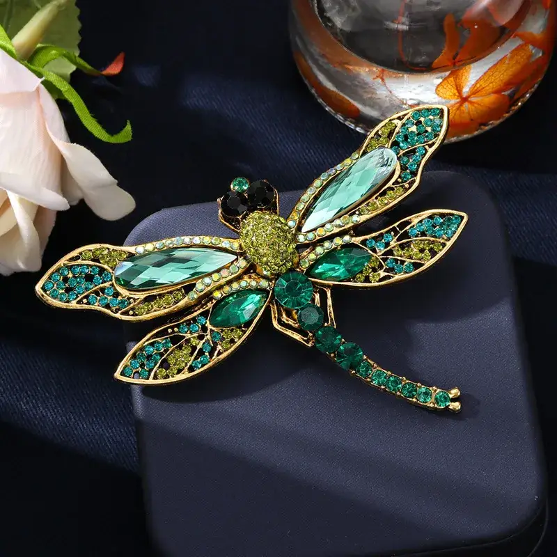 Broche Libellule Maximaliste De Couleur Vert