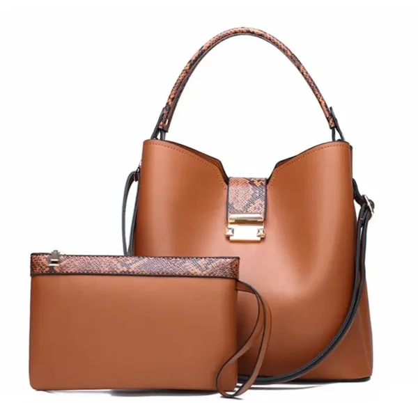 Sac Cabas Cuir et Pochette Zippée Coloris Marron Camel