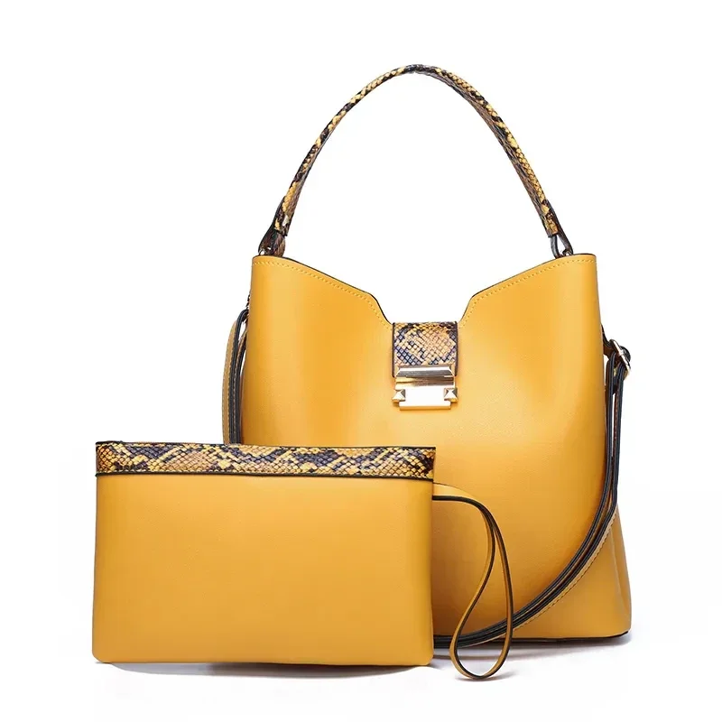 Sac Cabas Cuir et Pochette Zippée Coloris Jaune Safran