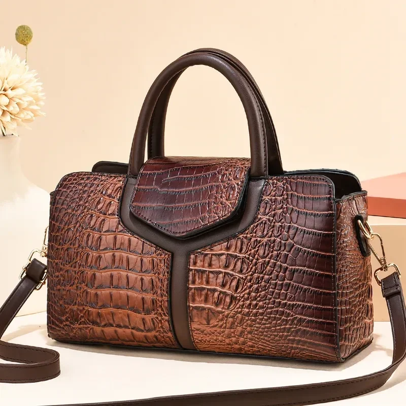 Sac à Main Vintage en Cuir Structuré Croco