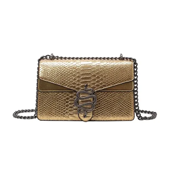 Sac Cuir Rectangulaire Rigide Bandoulière Chaîne Métallique