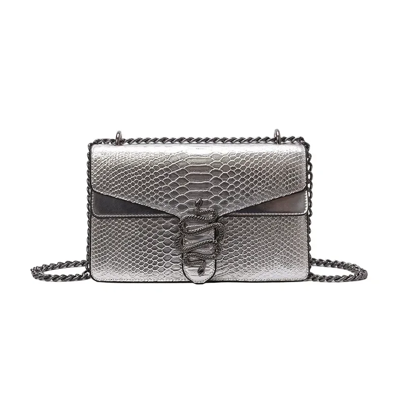 Sac Cuir Rectangulaire Rigide Bandoulière Chaîne Métallique