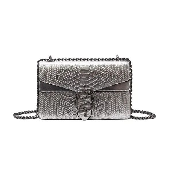 Sac Cuir Rectangulaire Rigide Bandoulière Chaîne Métallique