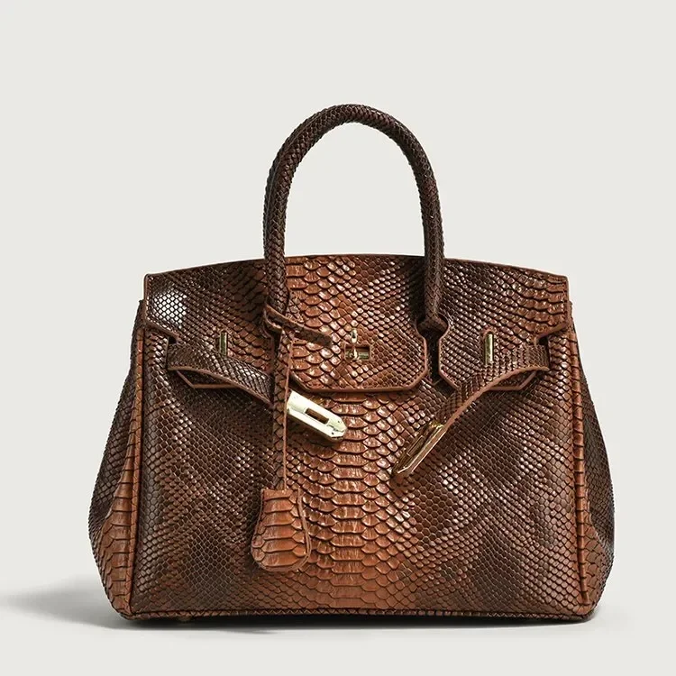Sac Cabas Cuir à Motif d'Ecailles Style B Coloris Marron Bronze