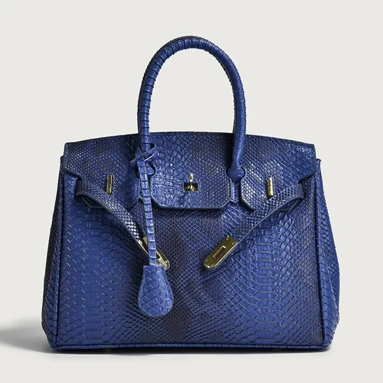 Sac Cabas Cuir à Motif d'Ecailles Style B Coloris Bleu Saphir