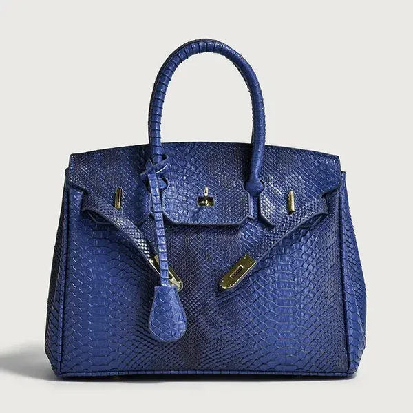 Sac Cabas Cuir à Motif d'Ecailles Style B Coloris Bleu Saphir