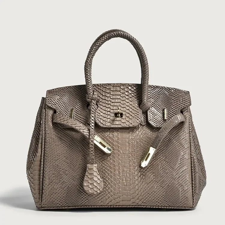 Sac Cabas Cuir à Motif d'Ecailles Style B Coloris Marron Taupe