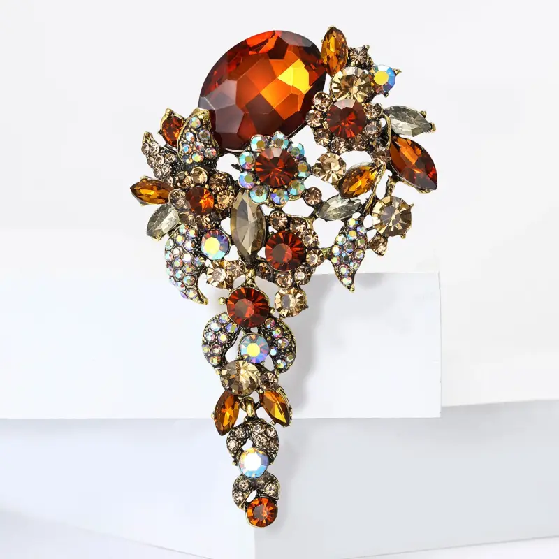 Broche Imposante Fleurs en Cascade Style Rétro Brun