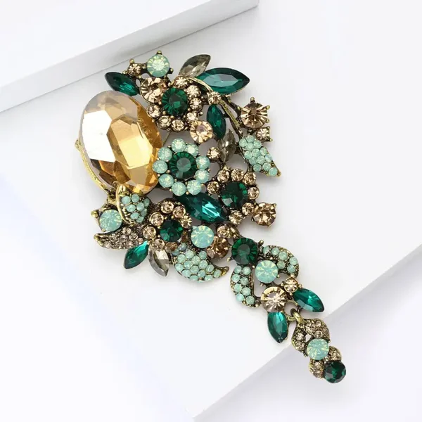Broche Imposante Fleurs en Cascade Style Rétro Champagne