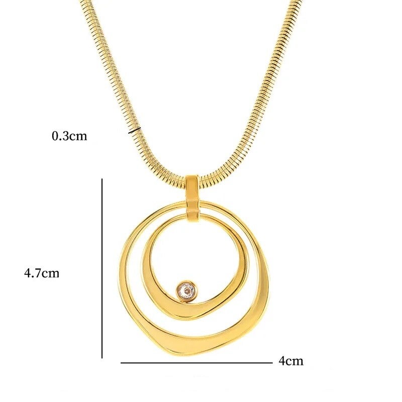 Collier Plaqué Or Jaune Pendentif Double cercle Zircon
