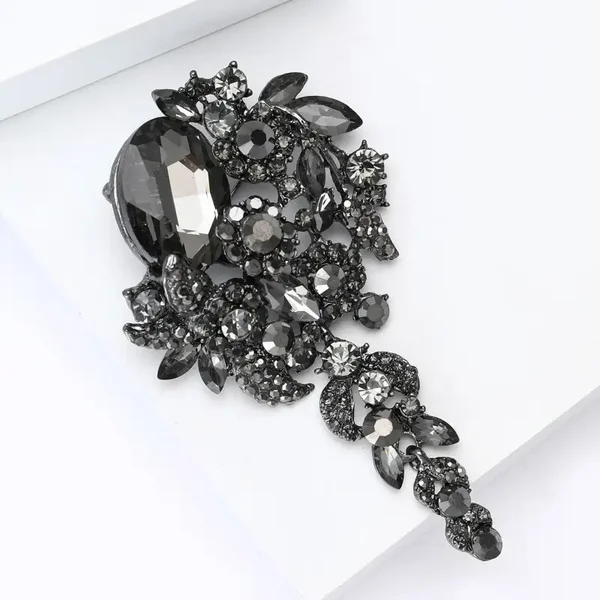 Broche Imposante Fleurs en Cascade Style Rétro Noir