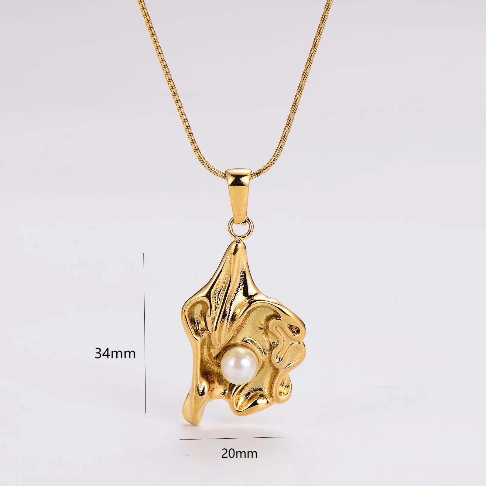 Collier Pendentif Pépite Plaqué Or 18K Avec Perle