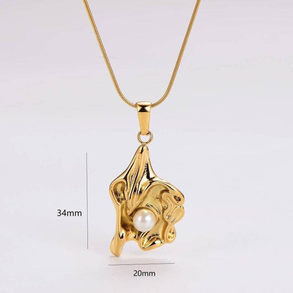 Collier Pendentif Pépite Plaqué Or 18K Avec Perle