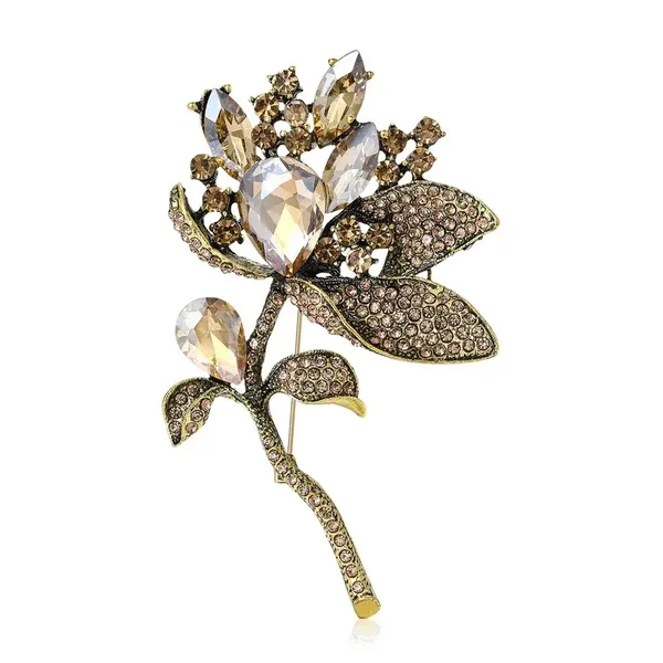 Broche Etincelante Fleur d'Inspiration Ancienne Couleur Champagne