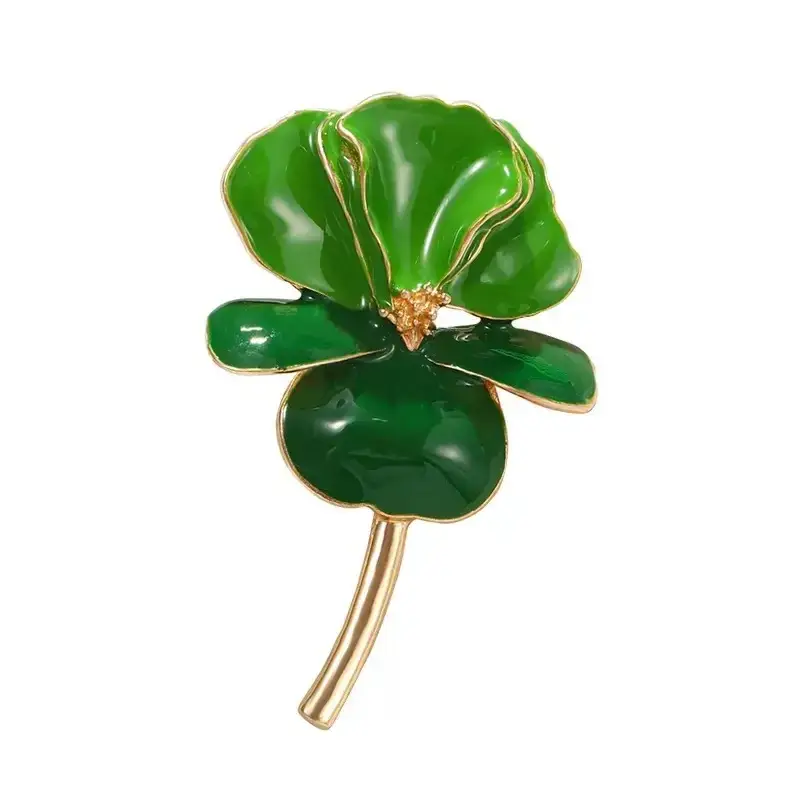 Broche Fleur Iris Email Vert