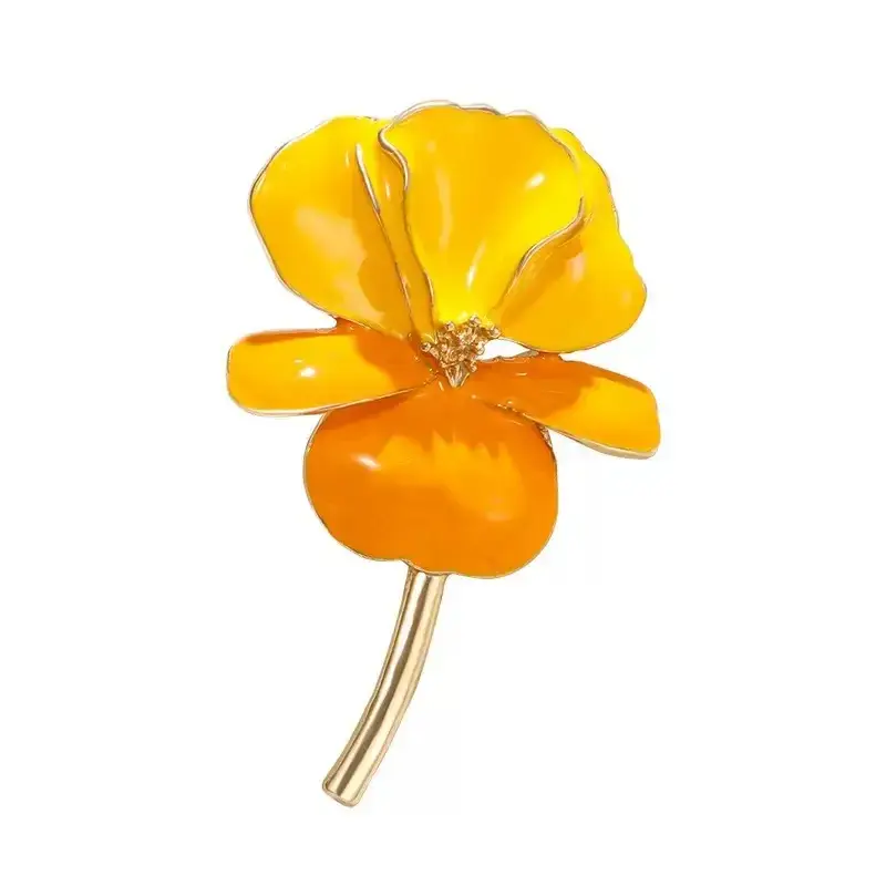 Broche Fleur Iris Email Jaune