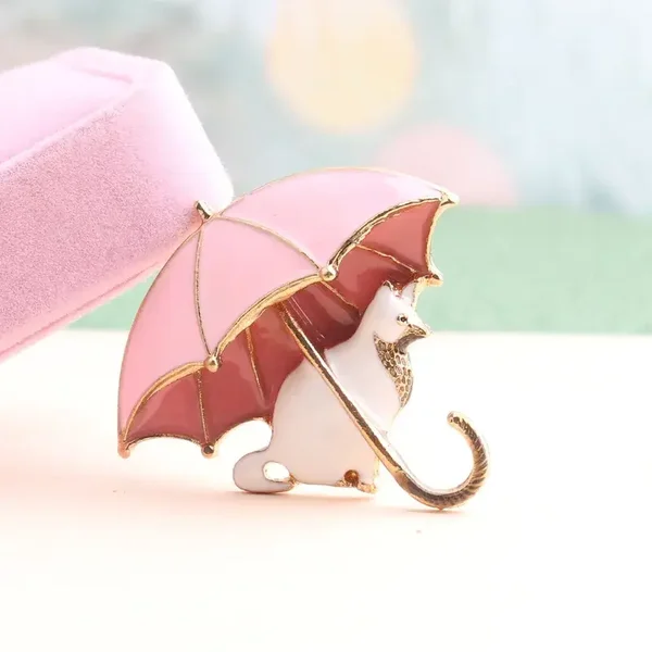Broche Chat Parapluie Rose