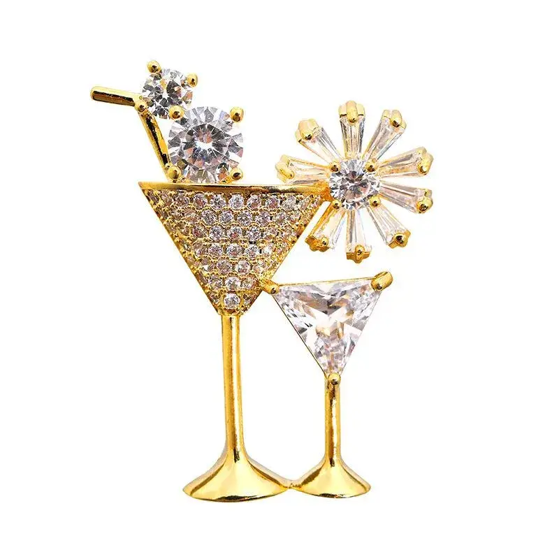 Broche Cocktail Cuivre plaqué Or Jaune Oxyde de Zirconium