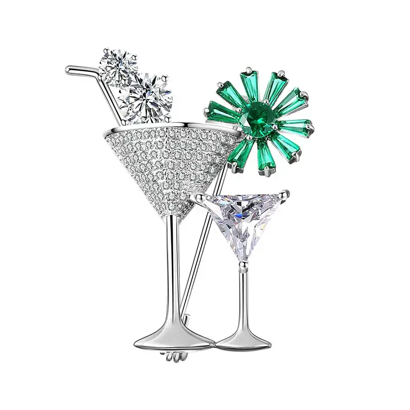 Broche Cocktail Cuivre plaqué Or Blanc Oxyde de Zirconium