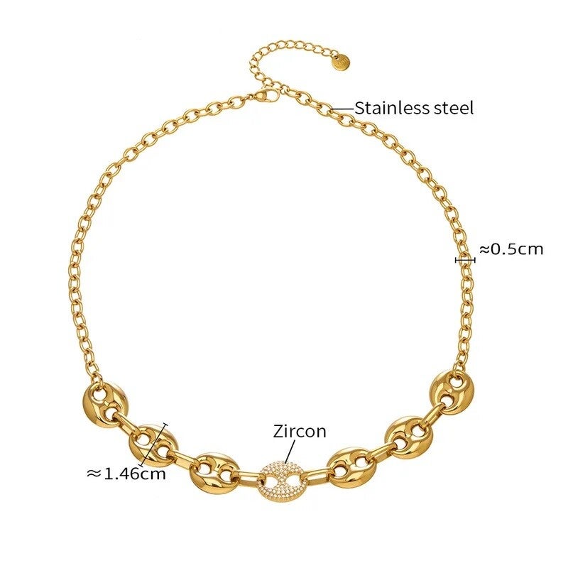 Collier Plaqué Or 18K Maillon d'Ancre Zircon
