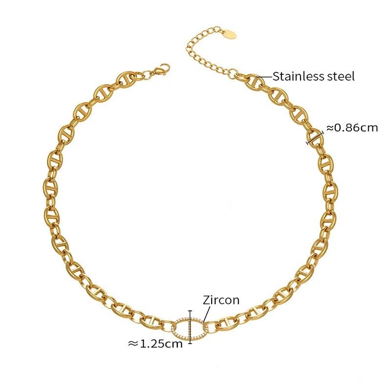 Collier Plaqué Or 18K Maillon d'Ancre Zircon