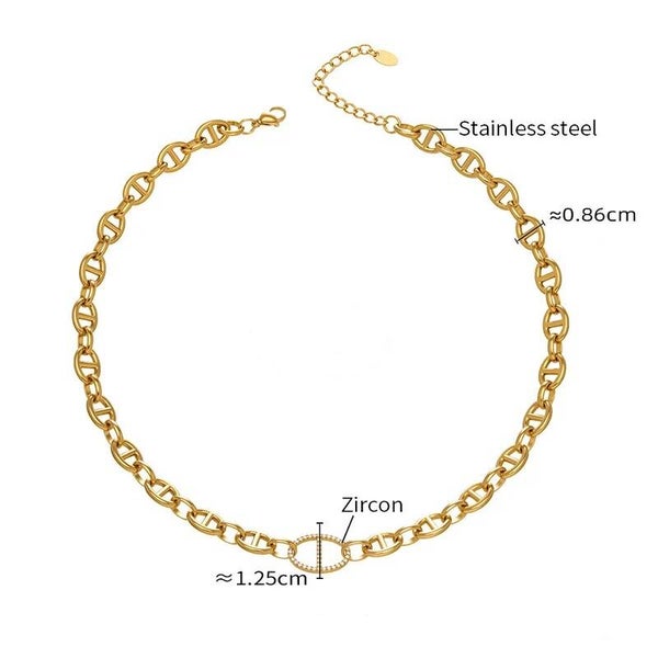 Collier Plaqué Or 18K Maillon d'Ancre Zircon