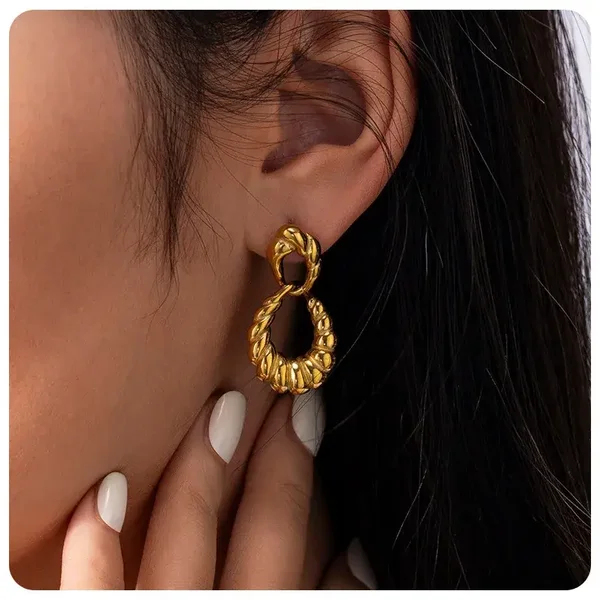 Boucles D'Oreilles Pendantes Torsadées Plaquée Or