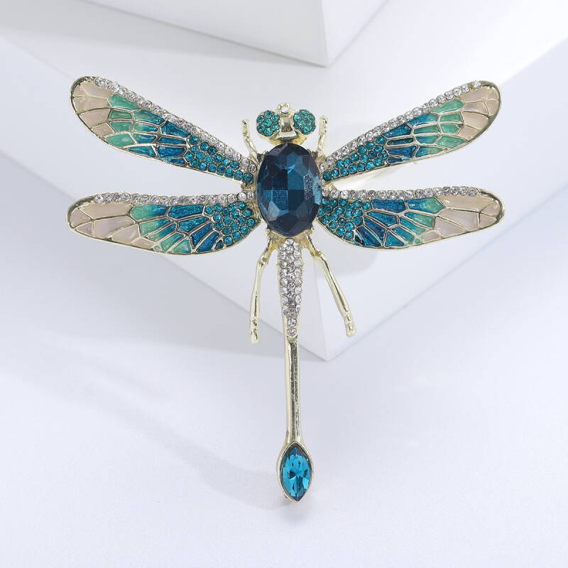 Broche Silhouette Fine de Libellule Bleu Saphir