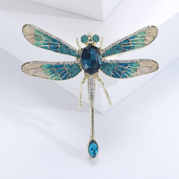 Broche Silhouette Fine de Libellule Bleu Saphir