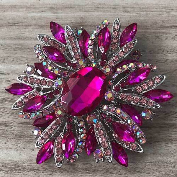 Broche Fleur de Soleil Reflets Rose Vif