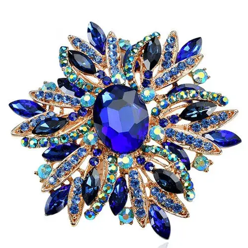 Broche Fleur de Soleil Reflets Bleu Saphir et Bleu Royal