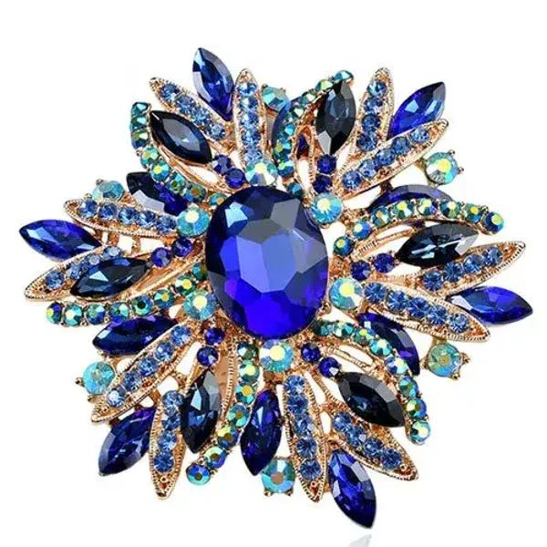 Broche Fleur de Soleil Reflets Bleu Saphir et Bleu Royal