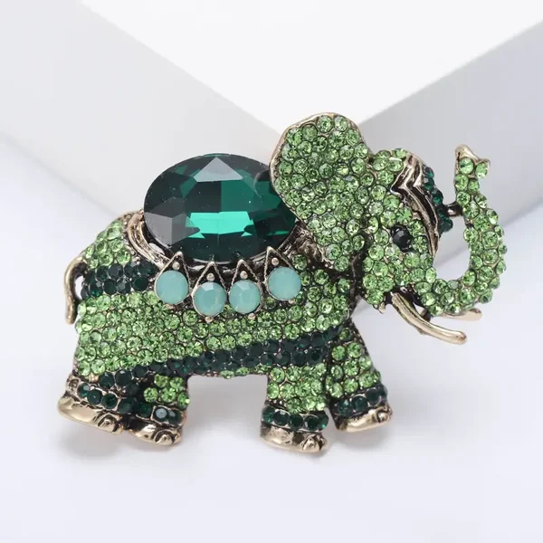 Broche Eléphant Strass de Cristal Vert