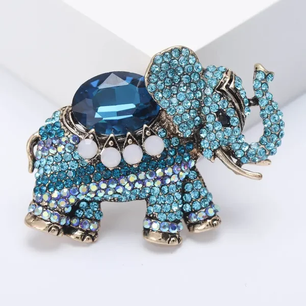 Broche Eléphant Strass de Cristal Bleu