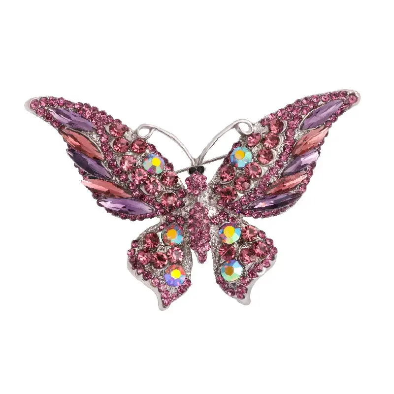 Broche Papillon Style Vintage Aux reflets de Couleur Rose Foncé et Violet