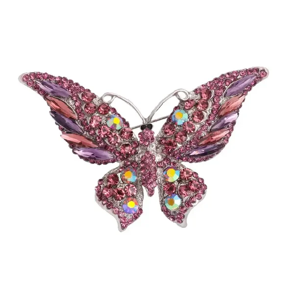 Broche Papillon Style Vintage Aux reflets de Couleur Rose Foncé et Violet