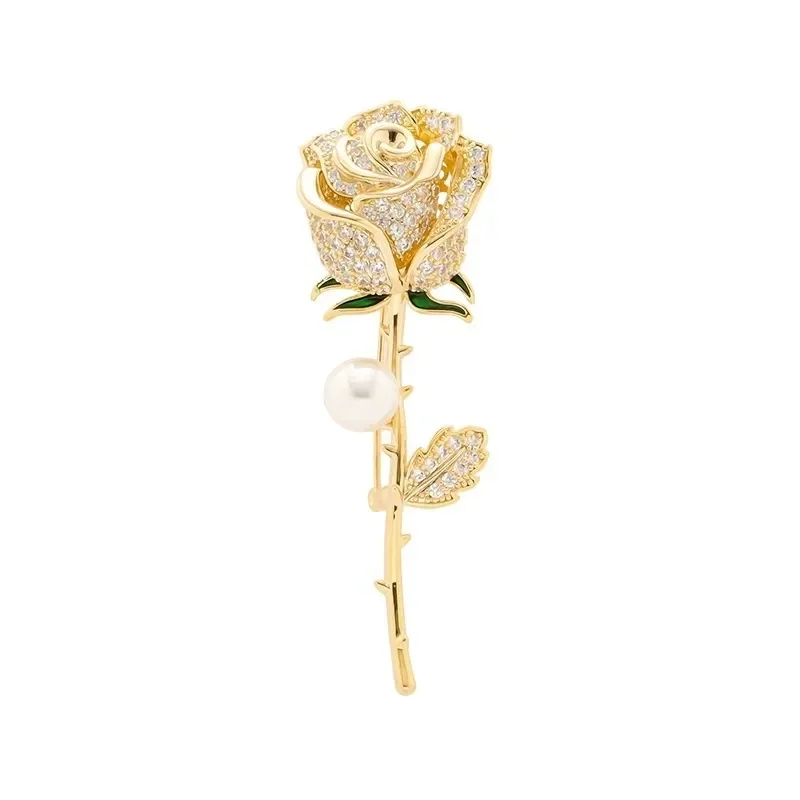 Broche Rose Romantique Avec Perle