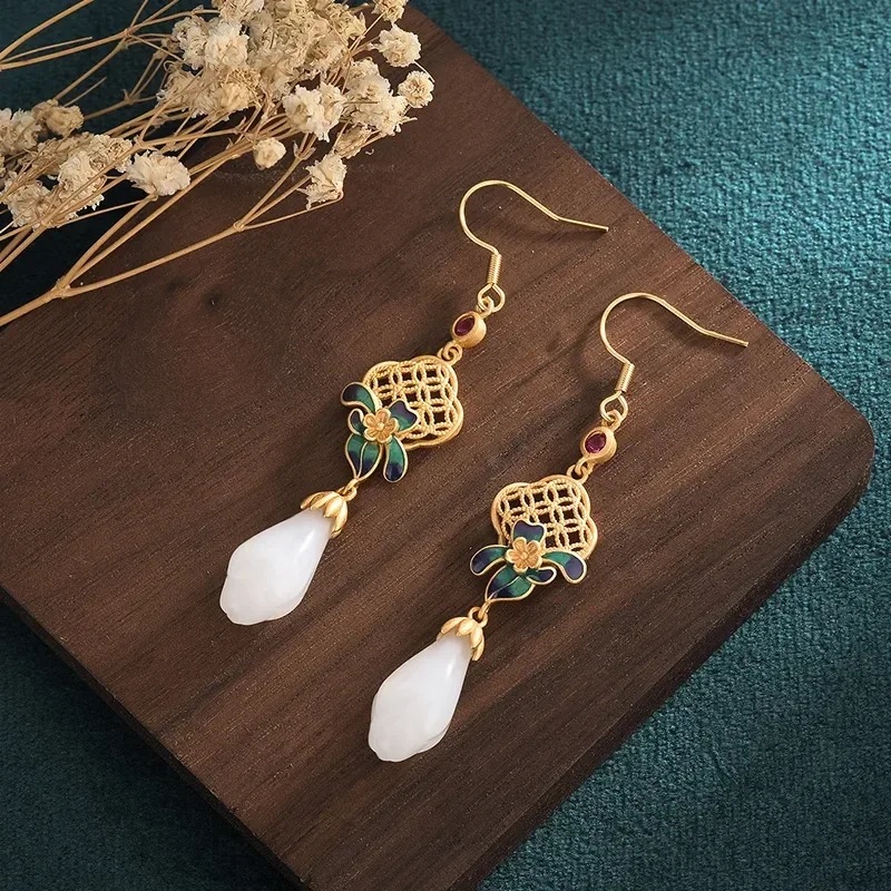 Boucles d'oreilles bohême Argent Plaqué Or Jaune Pierre naturelle