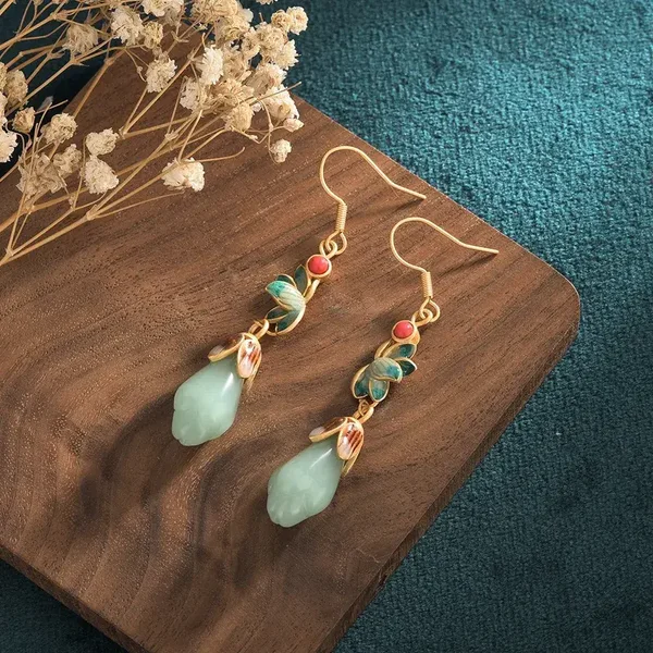 Boucles d'oreilles bohême Magnolia Argent Plaqué Or Jaune Pierre naturelle