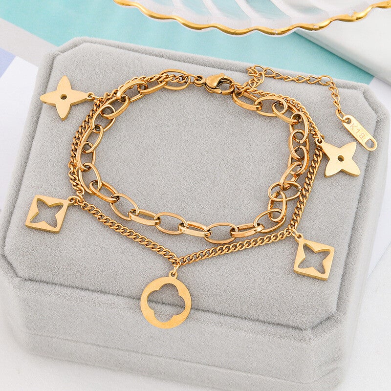 Bracelet Maille Double Doré à l'Or fin 18K Motif Monogram