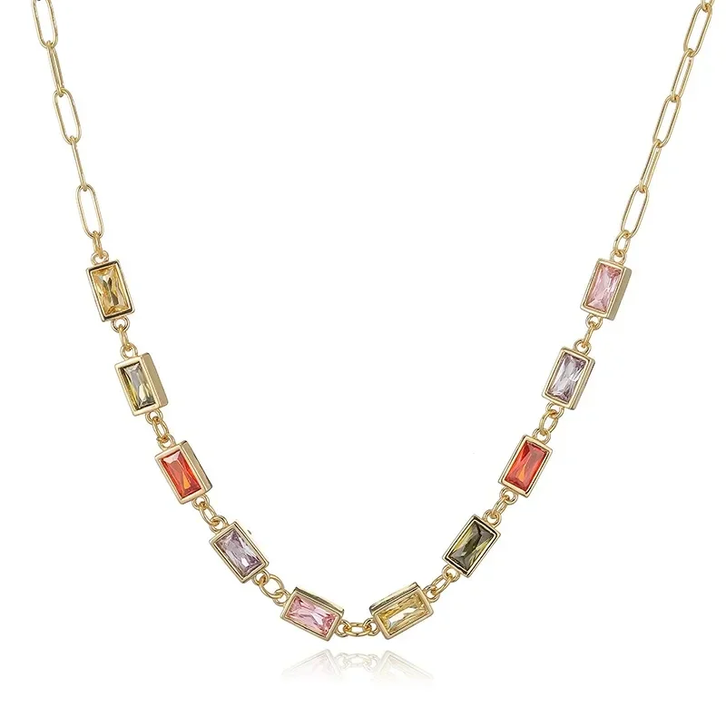 Collier Plaqué Or Jaune Pierres Rectangulaires Multicolores
