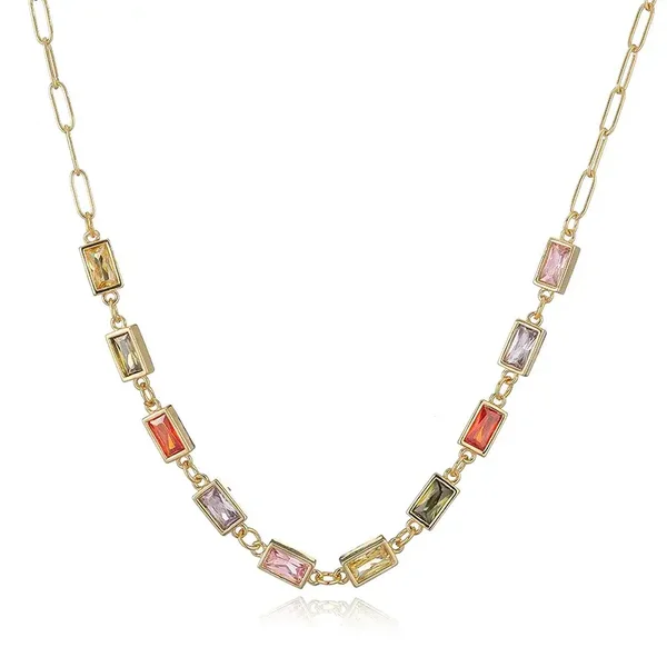 Collier Plaqué Or Jaune Pierres Rectangulaires Multicolores