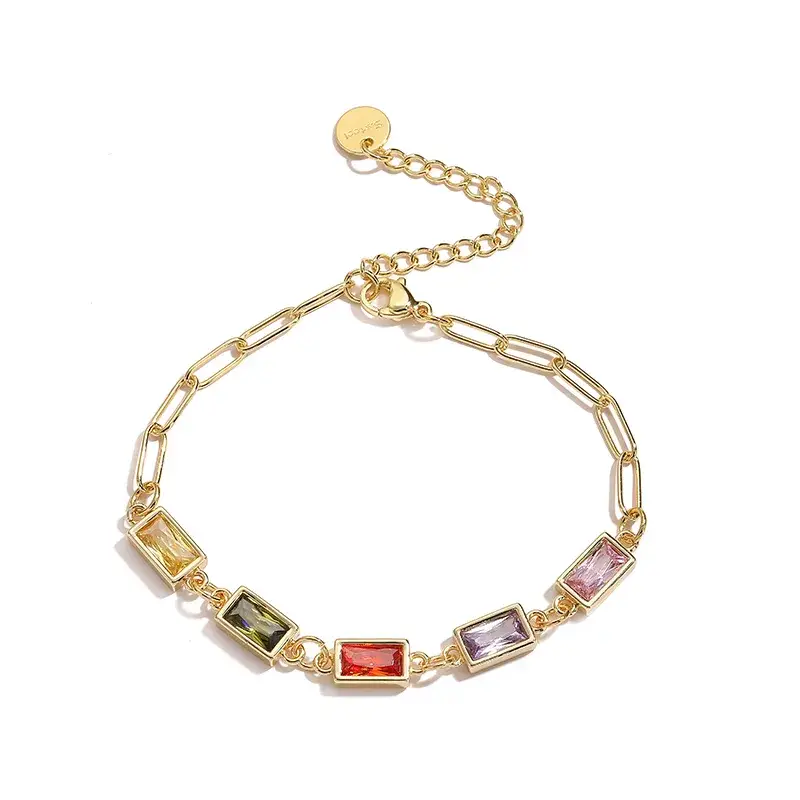 Bracelet Plaqué Or Jaune Pierres Rectangulaires Multicolores