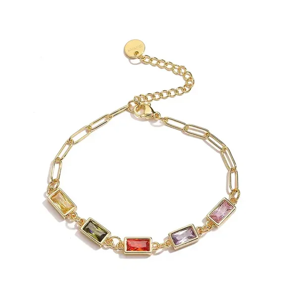 Bracelet Plaqué Or Jaune Pierres Rectangulaires Multicolores