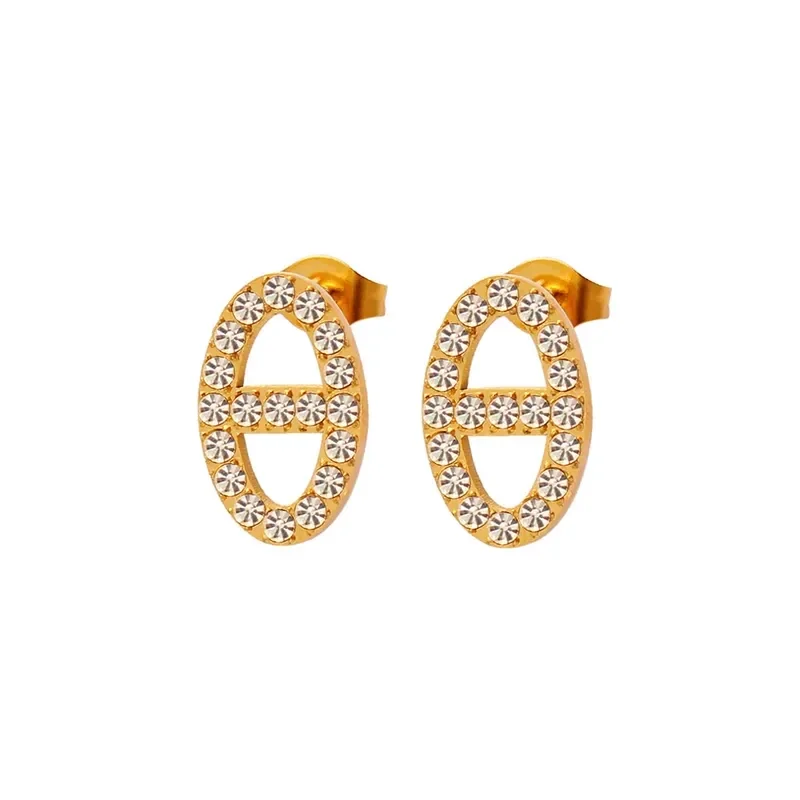 Boucles D'Oreilles Plaqué Or 18K Maillon d'Ancre Zircon