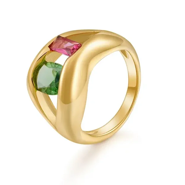 Bague XL Plaqué or 18K Zircons Géométriques Multicolores